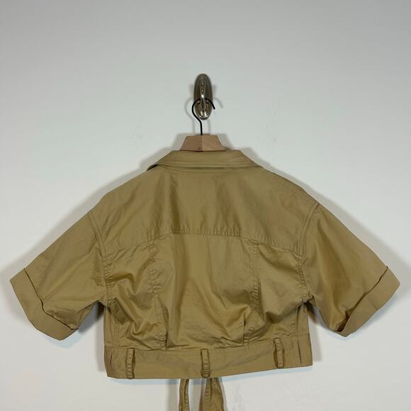 Derek Lam Crop Top Size 12 Wrap Tan Safari Chic Minimalist Resort Quiet Luxury - Picture 8 of 10